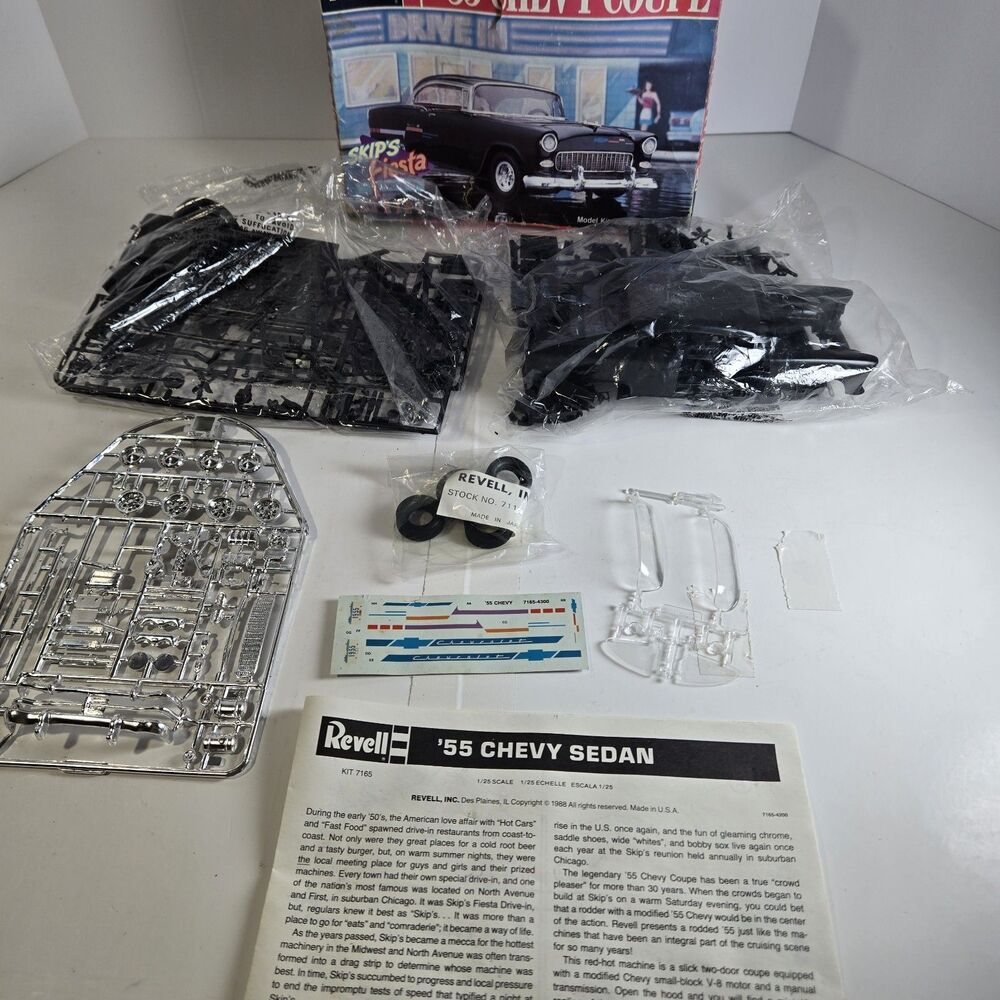 Vtg 1988 Revell 55 Chevy Coupe Model Kit 1:25 Skips Fiesta 7165 Sealed Parts - Picture 3 of 12